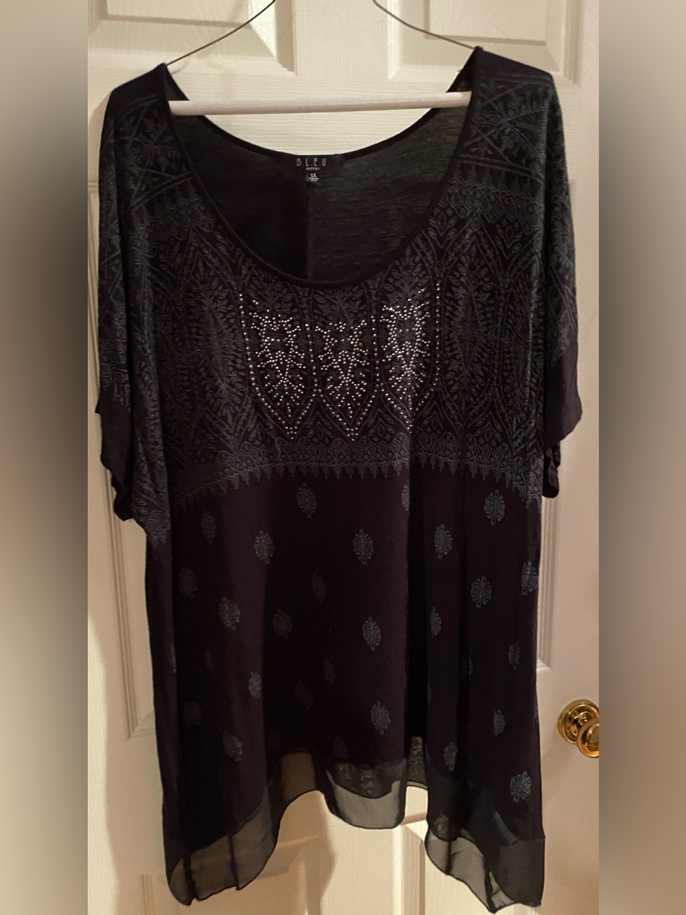 B.L.E.U. Black Scoop-Neck Embellished Tunic Top